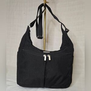BAGGALLINI Everyplace Crossbody Bag Black with Tan Interior Lightweight *READ